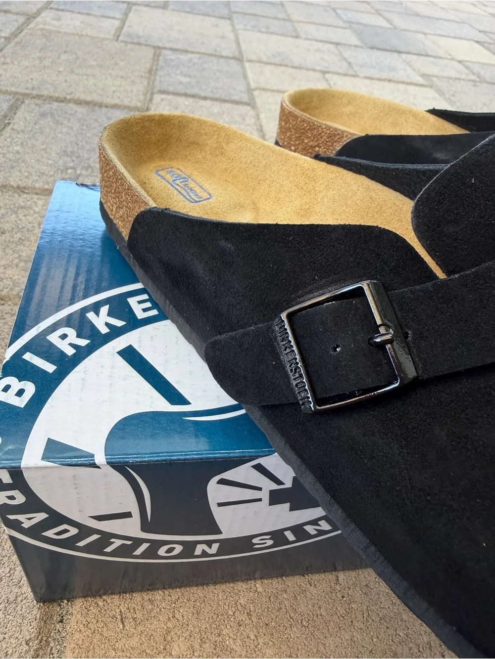 Birkenstock Boston Black Clogs Size Eu 41 Regular Suede Leather Slippers